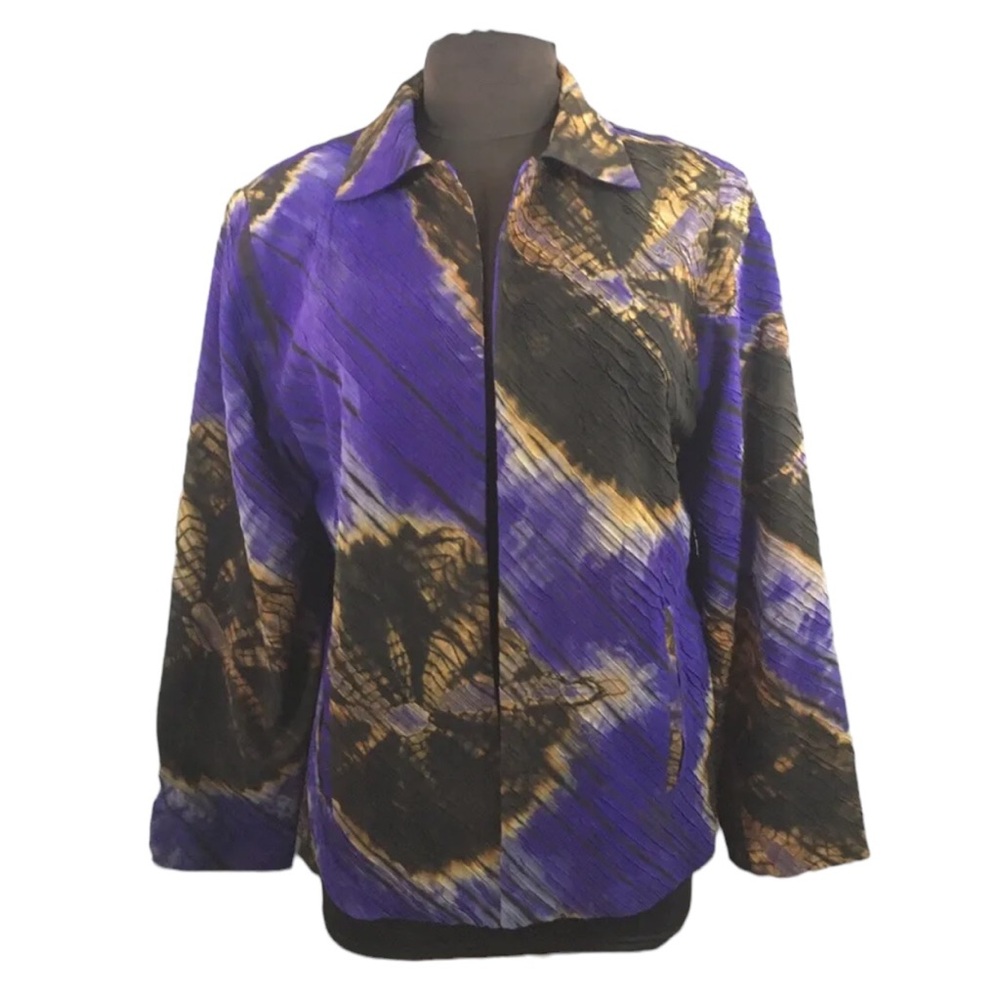 Rare! JOAN MCGEE HAND-PAINTED Silk Crinkled Pleated Blazer Jacket OOAK Fiber ART